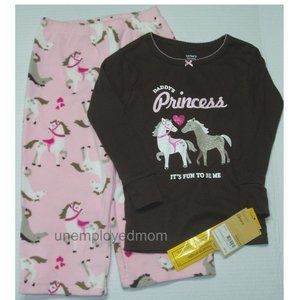 Girls Pajamas Horse 2 pc set Daddy's Princess Pink Brown Fleece Bottoms 2T